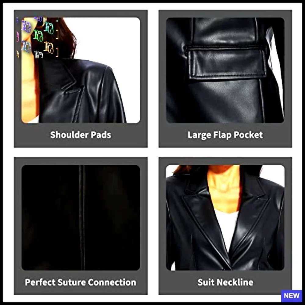 Faux Leather Blazer Jacket Oversized Moto Biker Coat Vegan Pleather Chic